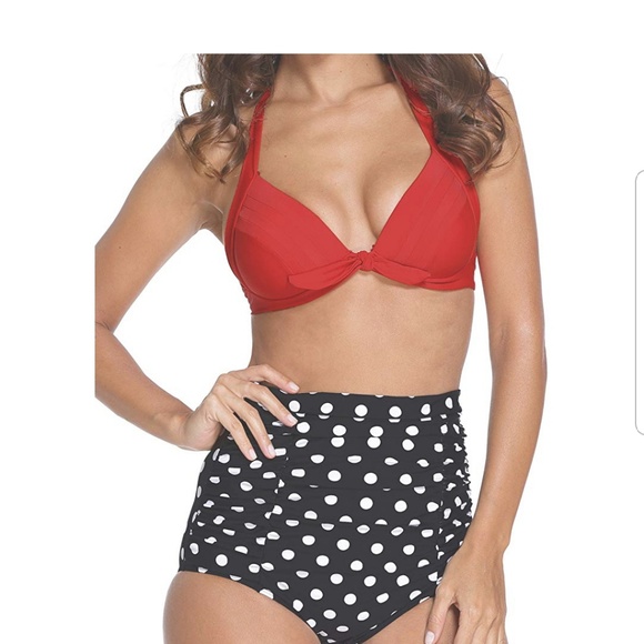 Red, Black & White Polka Dot Bikini - Picture 3 of 4